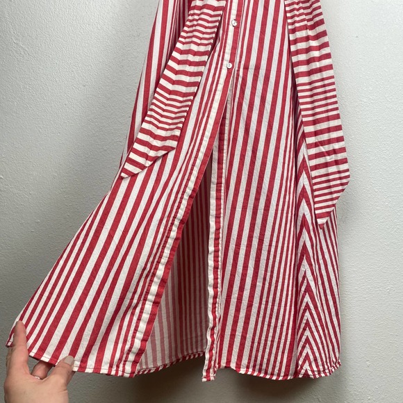 Zara Woman Red and White Stripe A-Line Shirt Dress Maxi Tie Waist Womens S - Picture 5 of 13